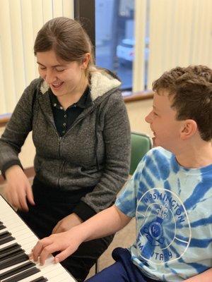 Piano lessons with our piano teacher, Valentina.