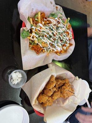 Kimchee fries and spicy soy garlic boneless wings