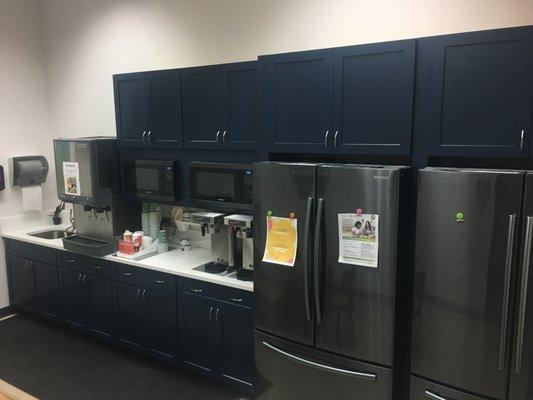 Commercial breakroom with custome cabinets and fresh paint