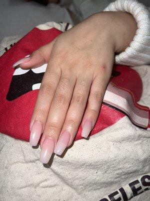 Pink clear gel acrylic nails by Sue :)