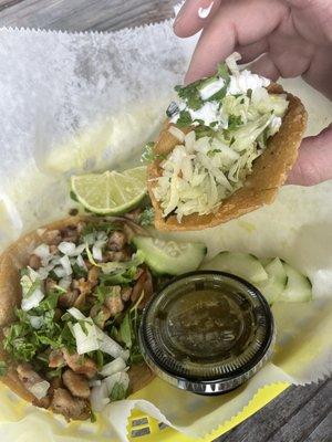 Chicken taco and steak Gordita