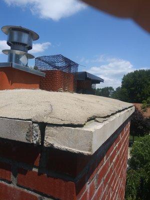 chimney crown and sills botched by Steve Brunetti and crew causing water damage inside house