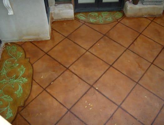 Concrete Overlay (tile design) with Acid Stain