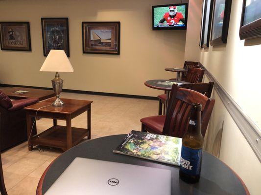 High top table and TV.