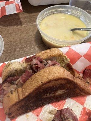 Pastrami in Rye and clam chowder