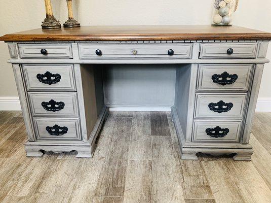 Vintage desk painted and glazed, top stripped and stained