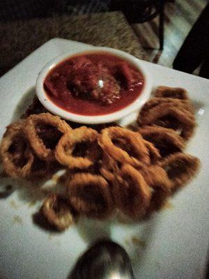 Calamari with marinara, with hot peppers