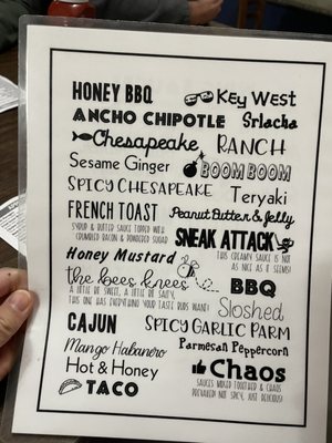 Wing menu