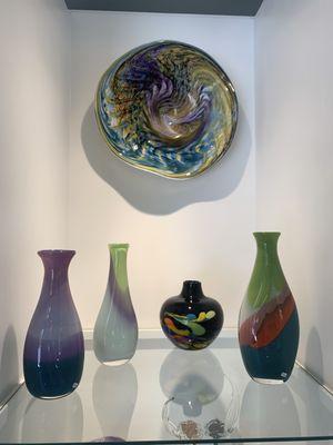 Art glass vases and wall platter