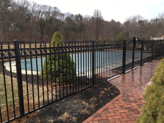 Commercial grade aluminum fence with imperial finials and rings. What a beautiful pool barrier fence