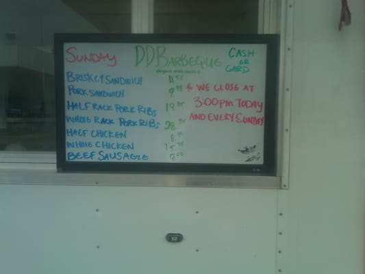 Menu as of 08.26.12