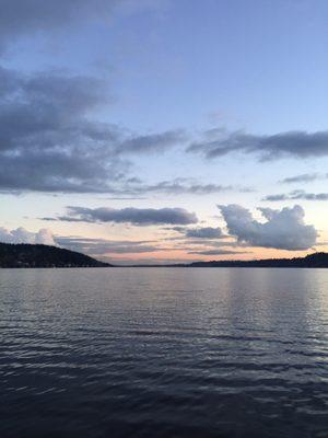 View from the dock at dusk.