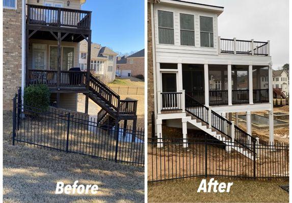 Screen Room and upper level deck using Trex decking and Trex handrails.