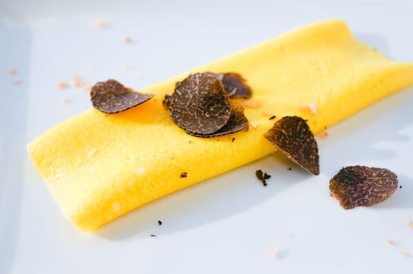 The most luxurious omelet.  Creamy egg omelet with Perigord truffles and golden salt.