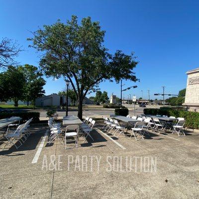 8ft tables and white folding chairs for an outdoor event. Thank you City of Rowlett for  giving us the opportunity.