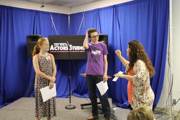 Sarah Slaughter Hughes leading an improv class at Fort Worth Actors Studio.