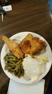 Every Thursday fried chicken mashed potatoes and gravy corn or green beans or country fried steak