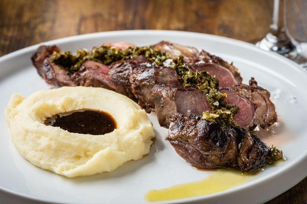 16 oz. New York Strip Steak with mash potato and chimichurri