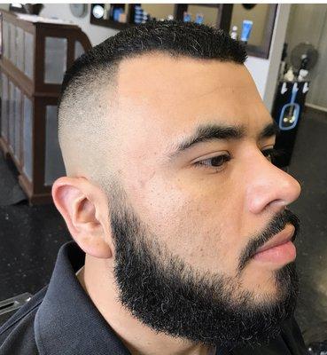 High fade. Straight razor on beard