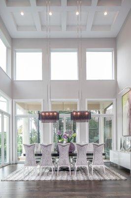 Contemporary Dining Room, Lighting, wood flooring