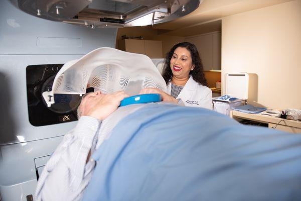 Dr. Ratna Sajja prepping a patient for treatment at Radiotherapy Clinics of Georgia - Conyers.