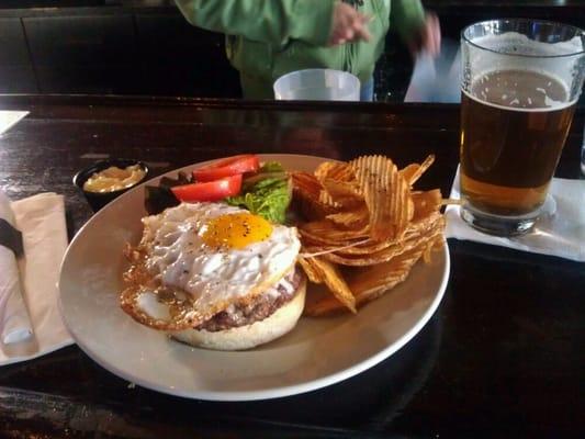 $5 Burger and pint on Mondays. Local meat from T.J's Butcher Block and local artisan bread from Breadsmith.