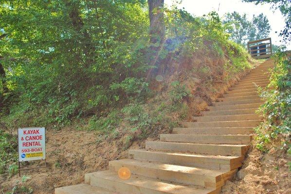 Stairs leading up to the office for when you are getting off of the river