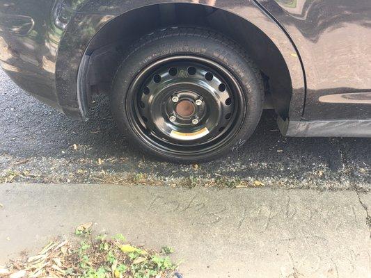 Spare tire we put on AFTER getting a bad tire from Guerrero Tire Shop. Make sure you have a back-up if you get a tire from this place.