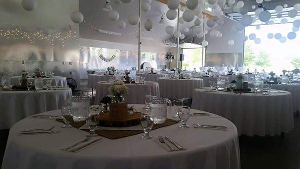 We can seat 250 easily in our reception hall and you can move the ceremony inside if the weather isn't nice.