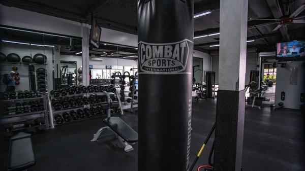 boxing bag and free weights