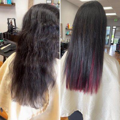 Before/After of 3 rows of sew-in machine wefts