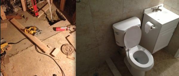 we gutted the whole bathroom and rebuild everything !! ceramic ,plumbing,appliances! verry happy customer!