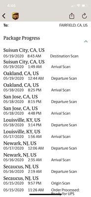 The 35lbs dumbbell package hostage, note time of destination scan was AGAIN seconds apart from the 35lb I got and it was to be with