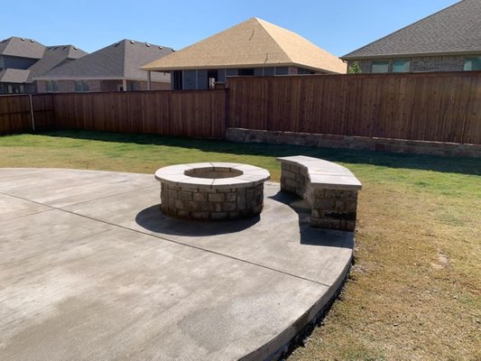 Round Patio with Firepit and bench