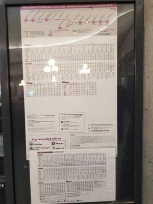 Train schedule posted in terminal waiting area