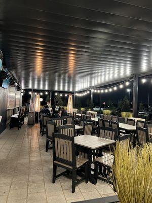 Outdoor patio seating at night is so fun