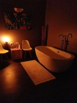 Our 70 gallon over-sized private soak tub... candlelit bliss