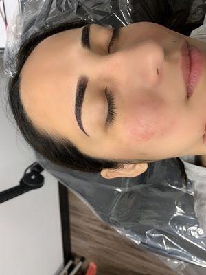 Closeup of one of my clients brows right after her session.