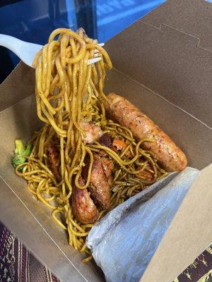 Yakisoba with more spicy lao sausage