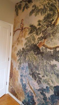 Mural installation in remodeled bathroom