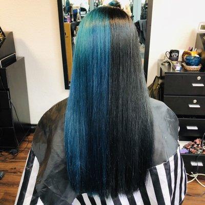 Teal and black 2 tone hair