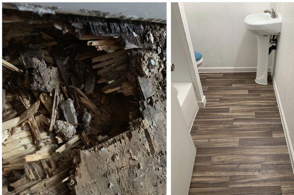 Rebuilt the subfloor and installed floor in whole bathroom!