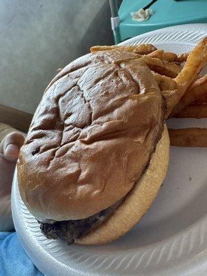 Hamburger with fries and drink