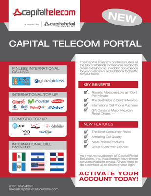 Bill Pay, Pinless International Calling, Domestic and International Top Up