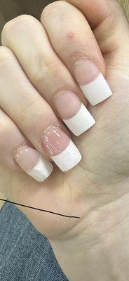 this is what was done to me. and wanted to convince me that a white strip almost to the cuticle is aesthetically beautiful.