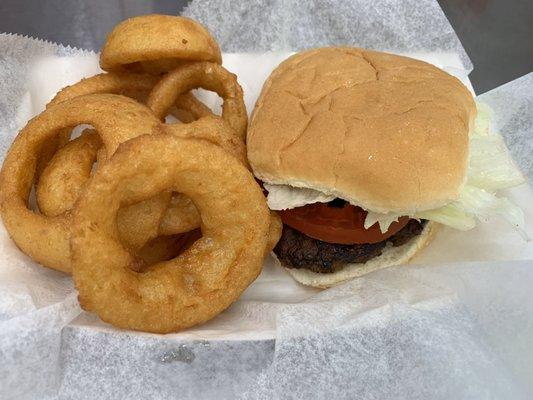 Old Fashioned Burger with Onion Rings