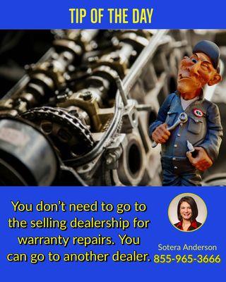 You can go to another dealership for warranty repairs, not just the selling dealer