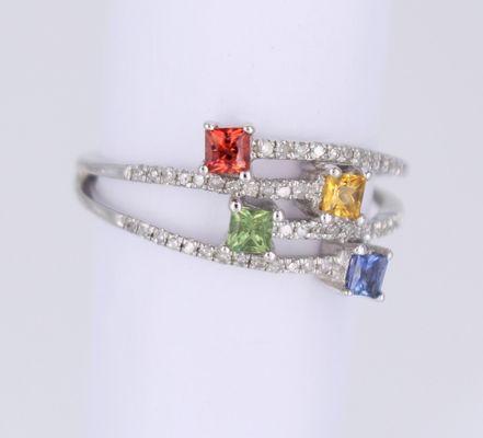 Sterling silver and rainbow sapphires.  All gem quality stones