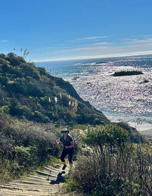 Steep steps up & down to this beautiful and small beach