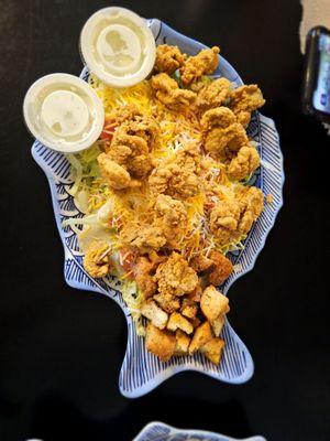 Fried Crawfish salad (plenty of Crawfish, house made ranch salad, and home made croutons)